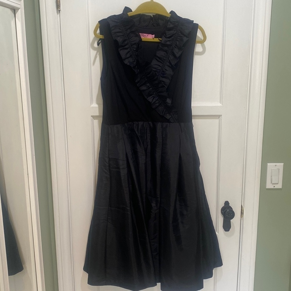 NWT Eliza J black dress with ruffled wrap neckline 12